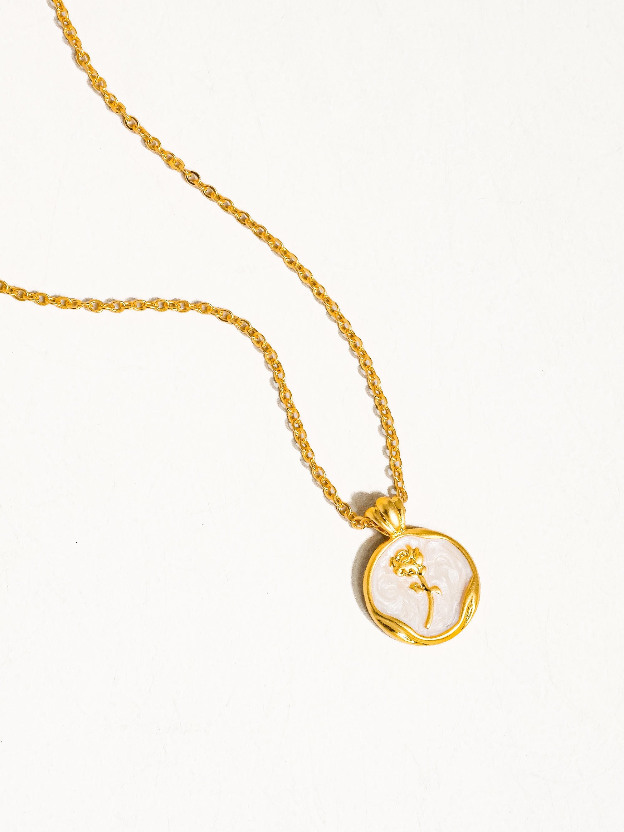 18K Gold Rose Coin Pendant Necklace