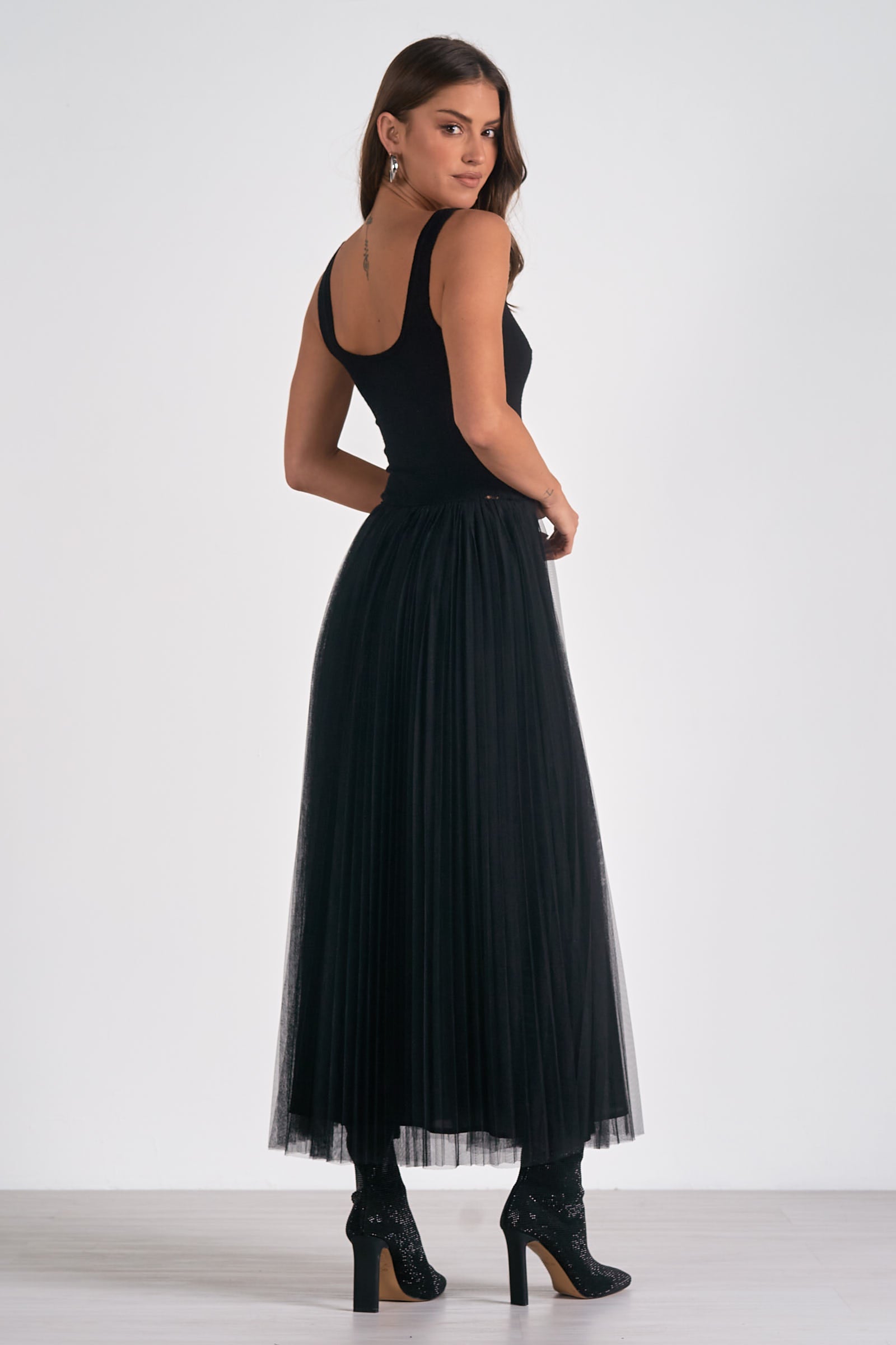 Elan Maxi Tank Tulle Black Dress