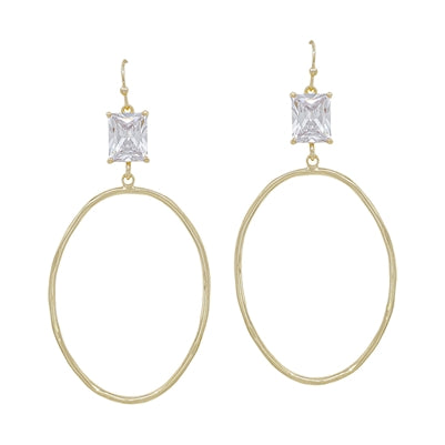 Gold Crystal Oval Drop Earrings