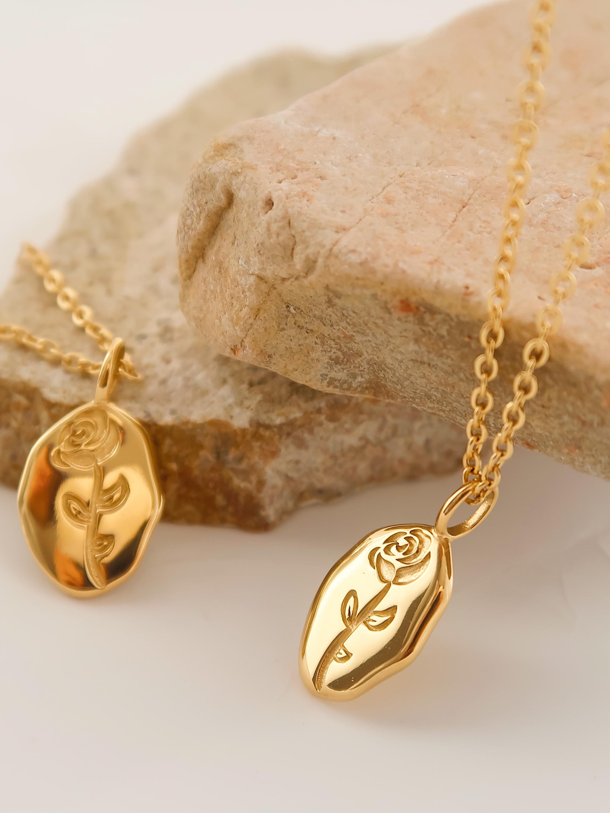 18K Gold Non-Tarnish Rose Coin Necklace