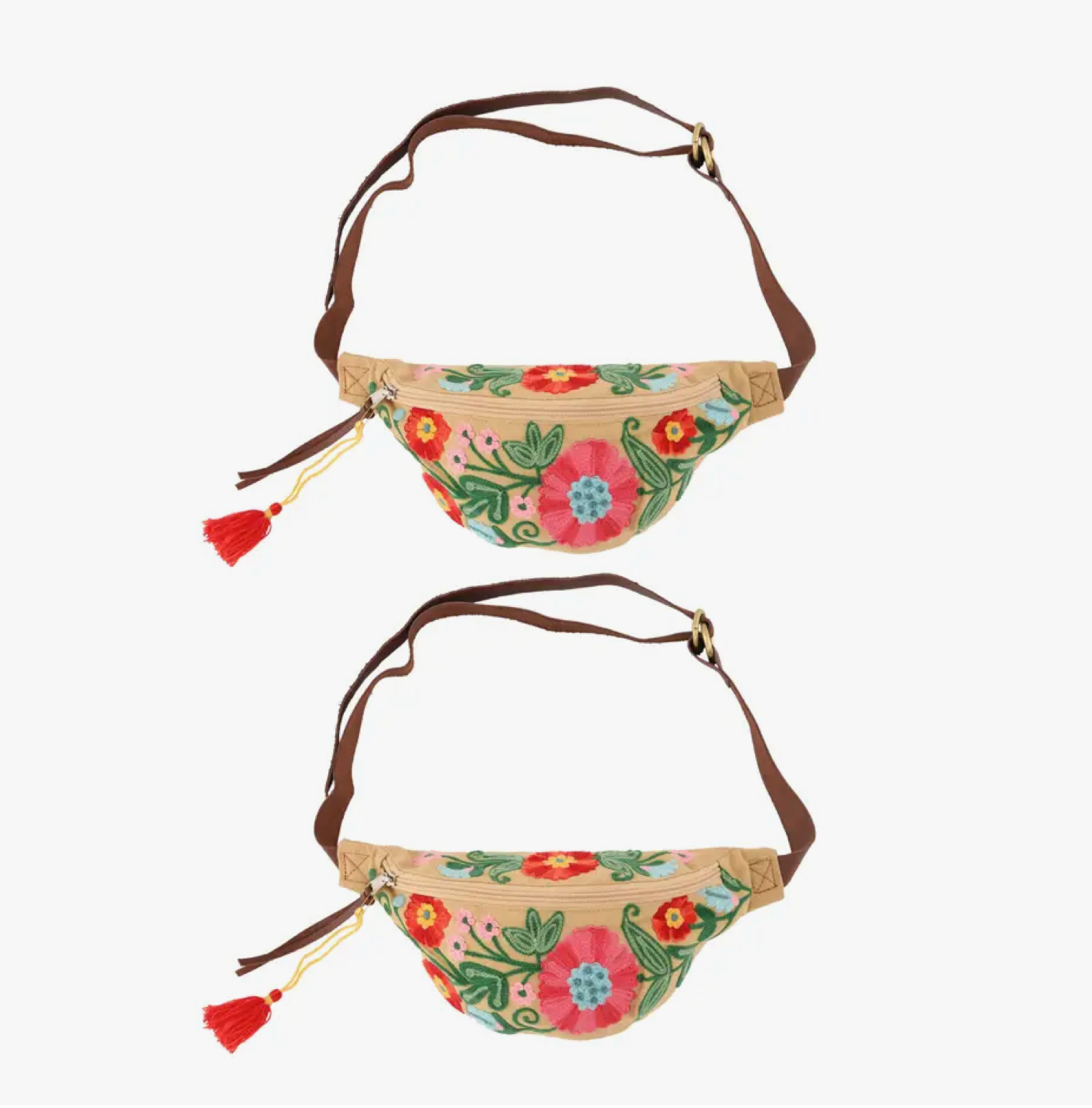 Boho Floral Belt Bag - Light Brown