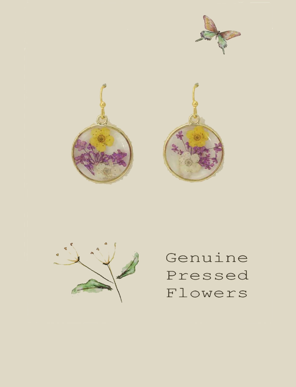 Purple and Yellow Dried Flower Earrings