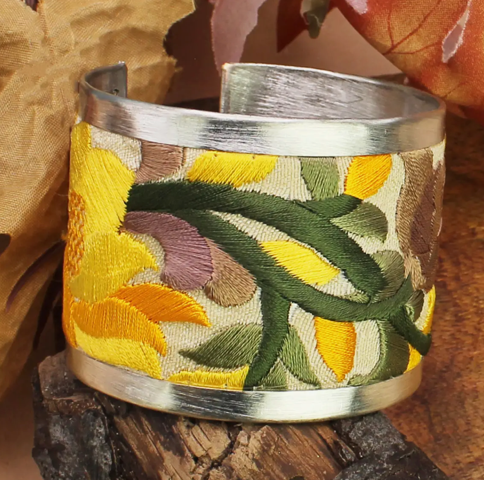 Yellow Embroidered Floral Cuff