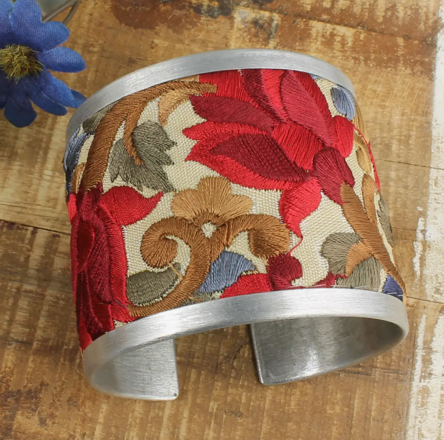 Elegant Red & Brown Floral Cuff