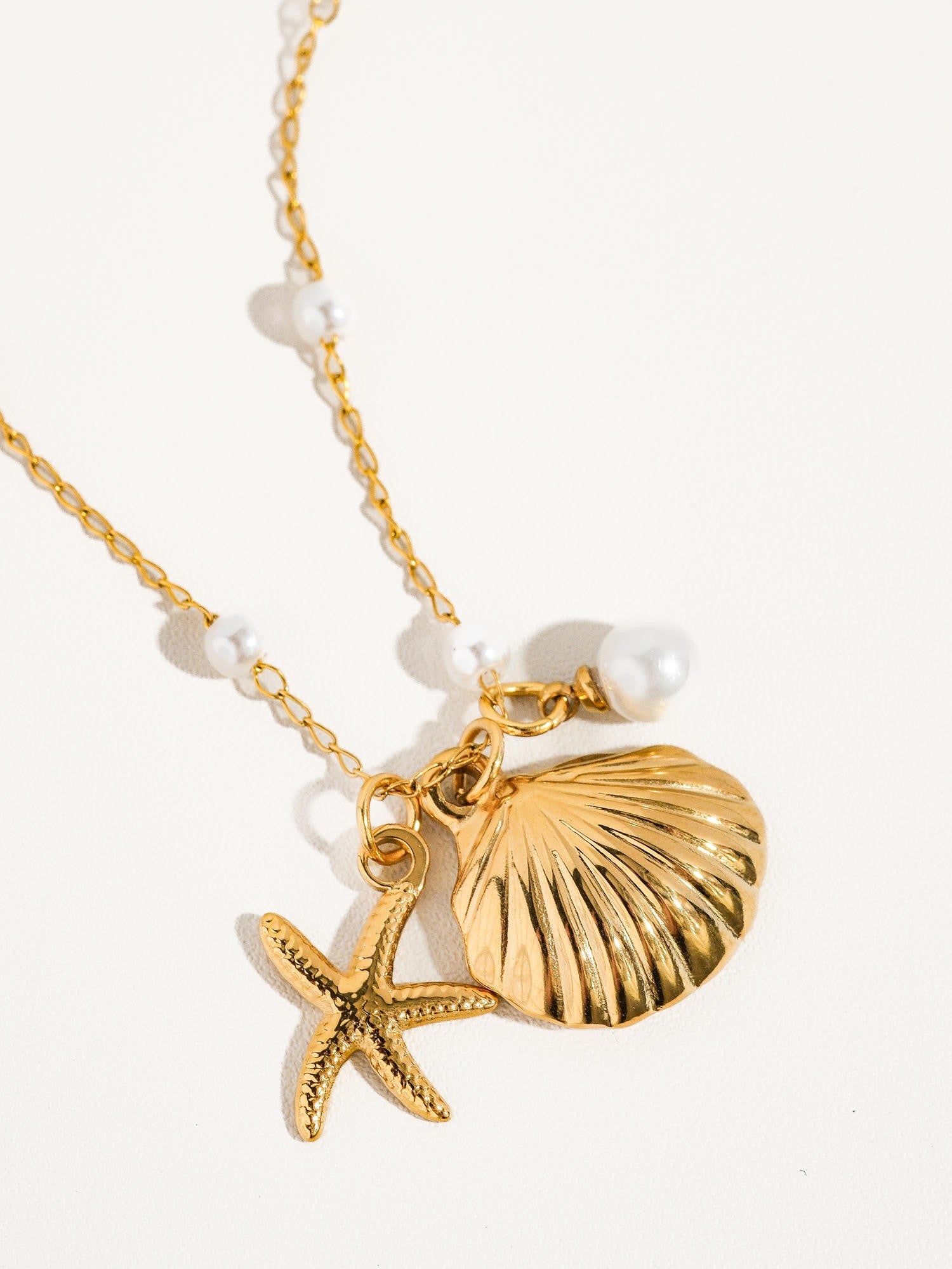 18K Gold-Plated Seashell & Sea Star Pearl Necklace