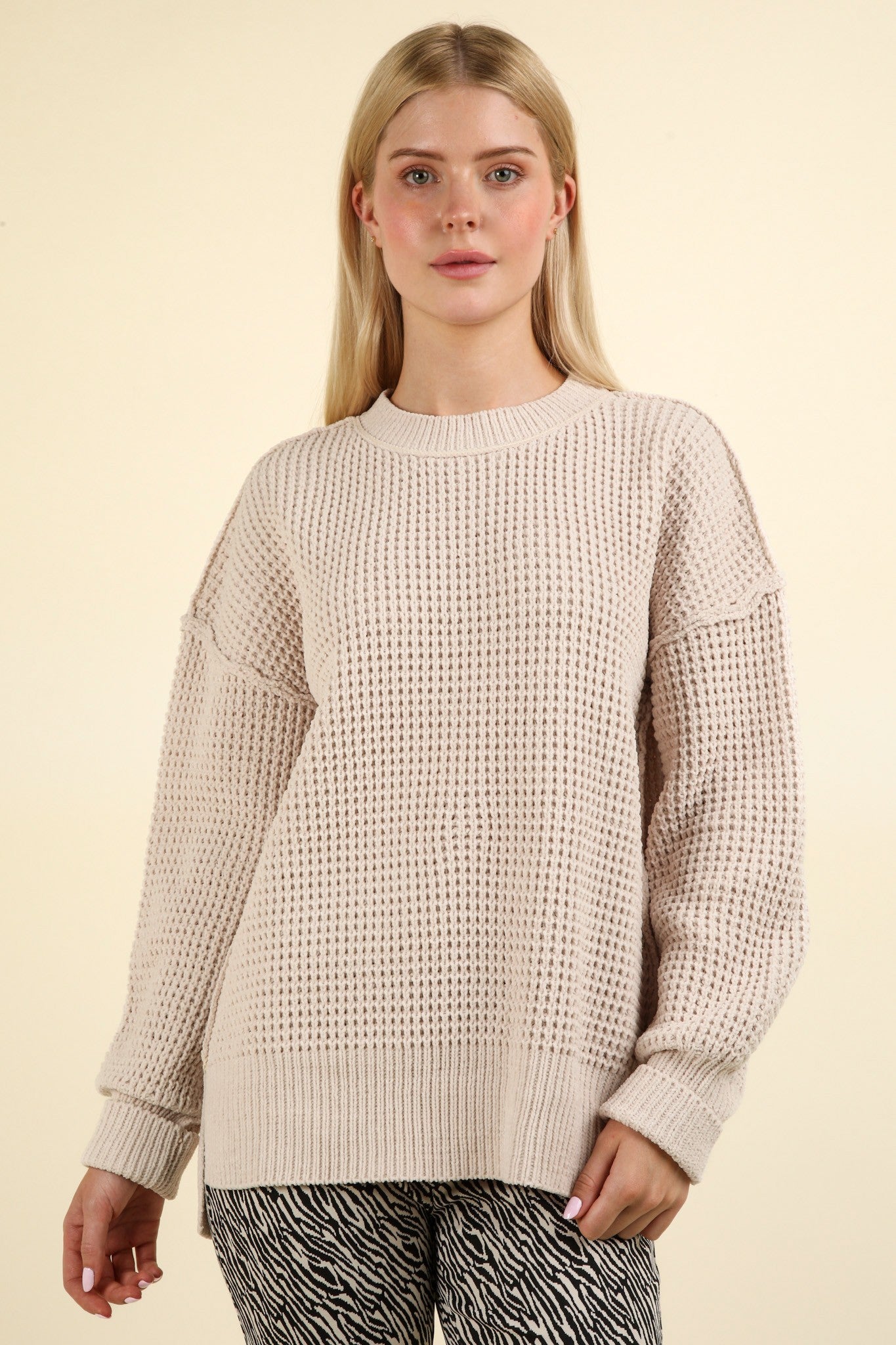 Soft Comfy Oversized Knit Sweater Pullover Top - Taupe