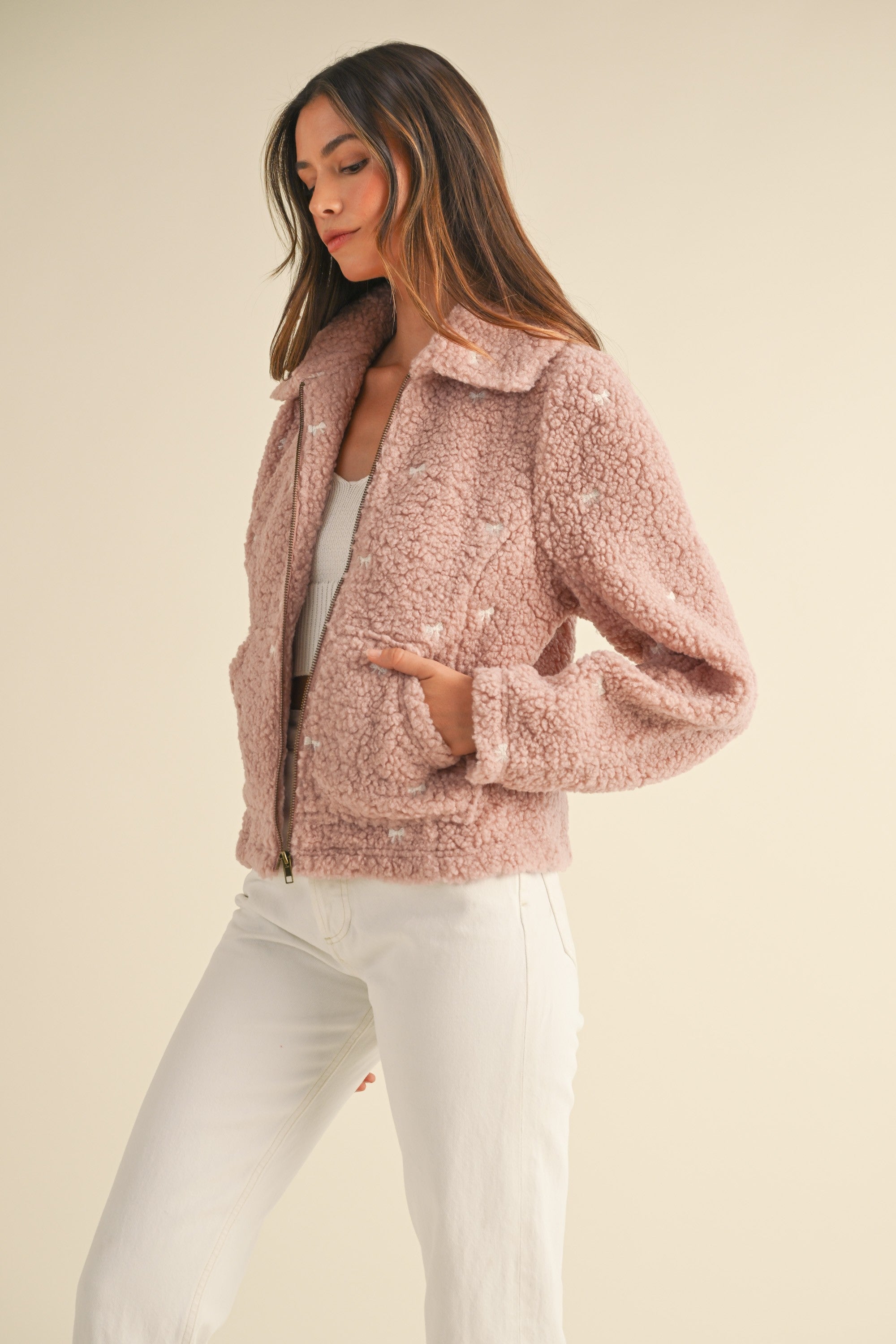 MABLE - Blush Bow Zip Up