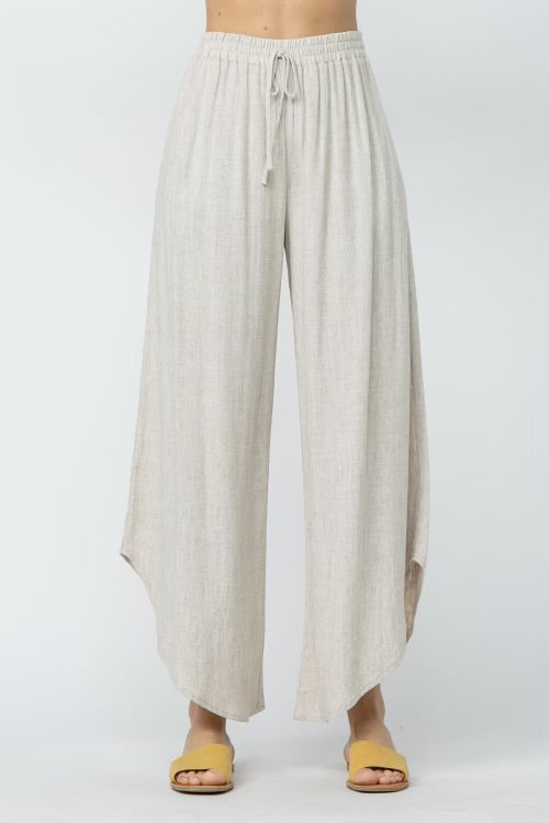 Oat Linen Crop Curved Hem Pant