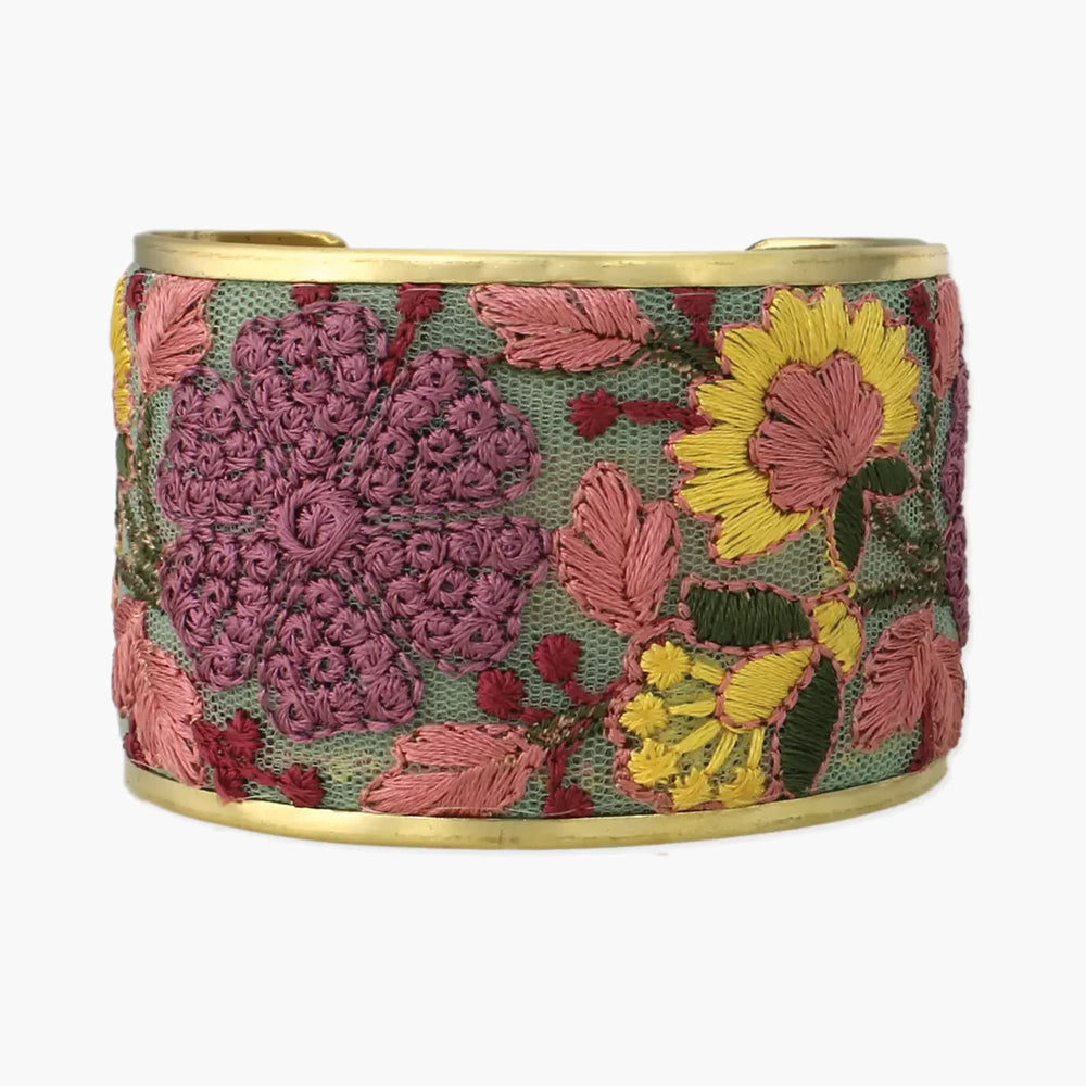 Pink & Yellow Floral Gold Cuff